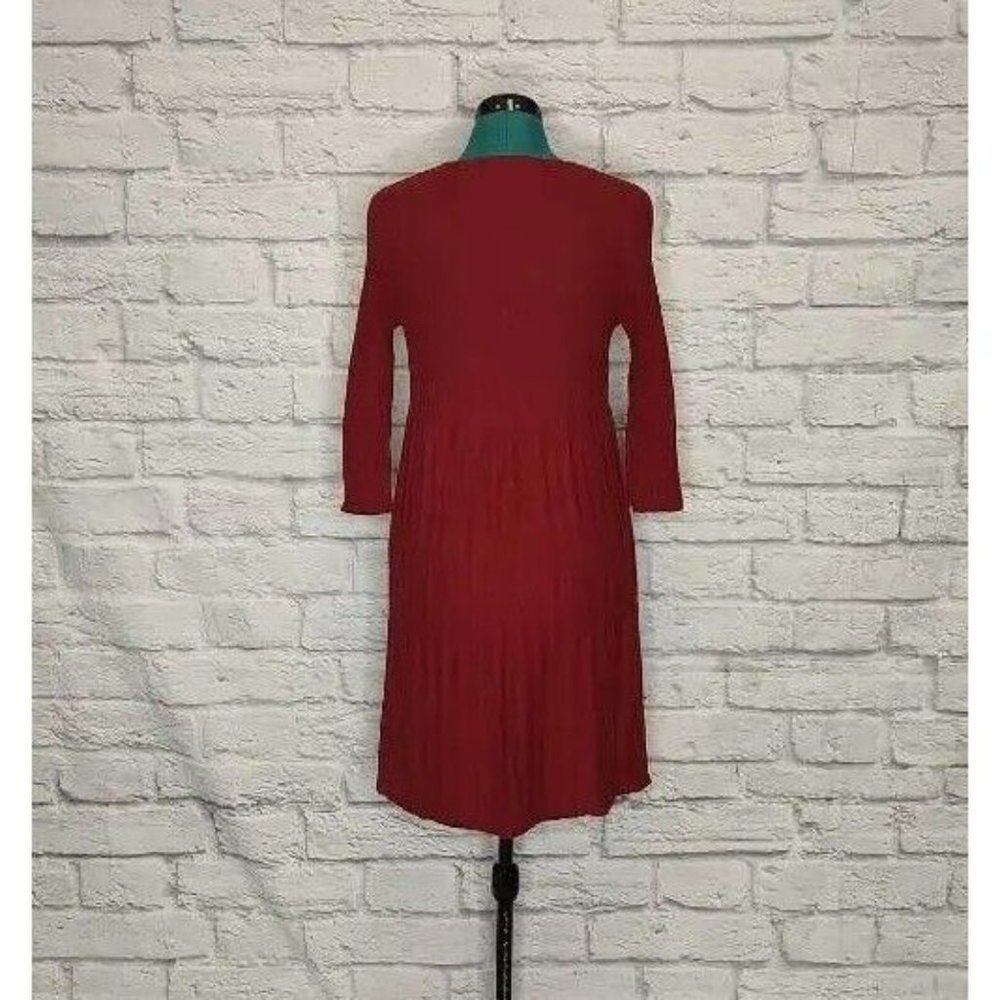 *EILEEN Fisher Womens Sweater Dress Red Pleated Scoop Neck Long Sleeve Knit S - Picture 3 of 5